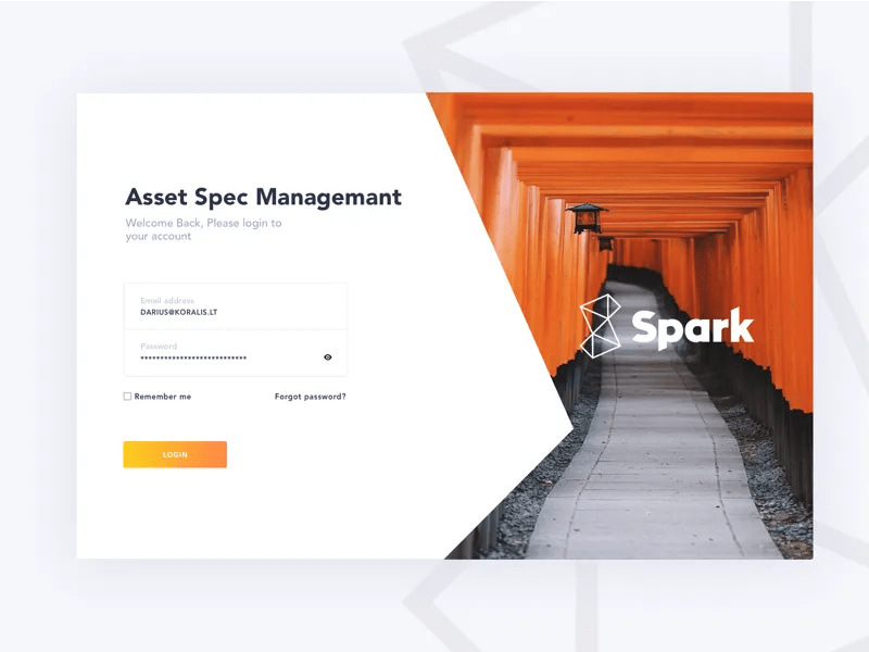 Spark login page UI by Darius M. on Dribbble