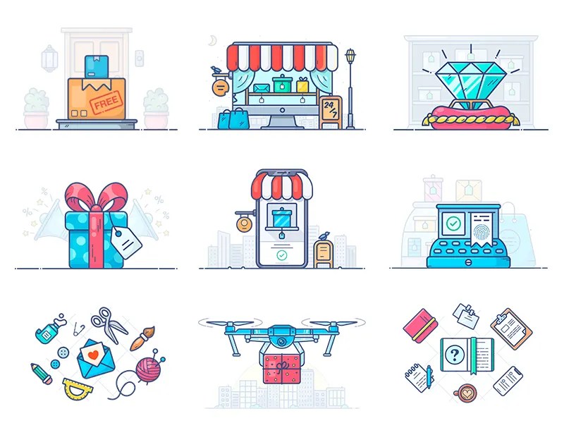 Illustrations by Alex Kunchevsky for OUTLΛNE on Dribbble