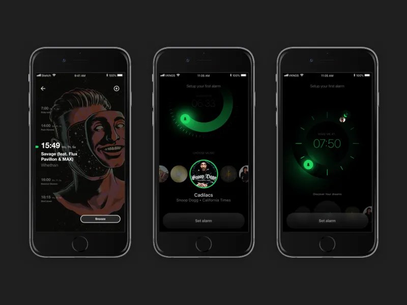 Spotify alarm clock screens by VKNGS on Dribbble
