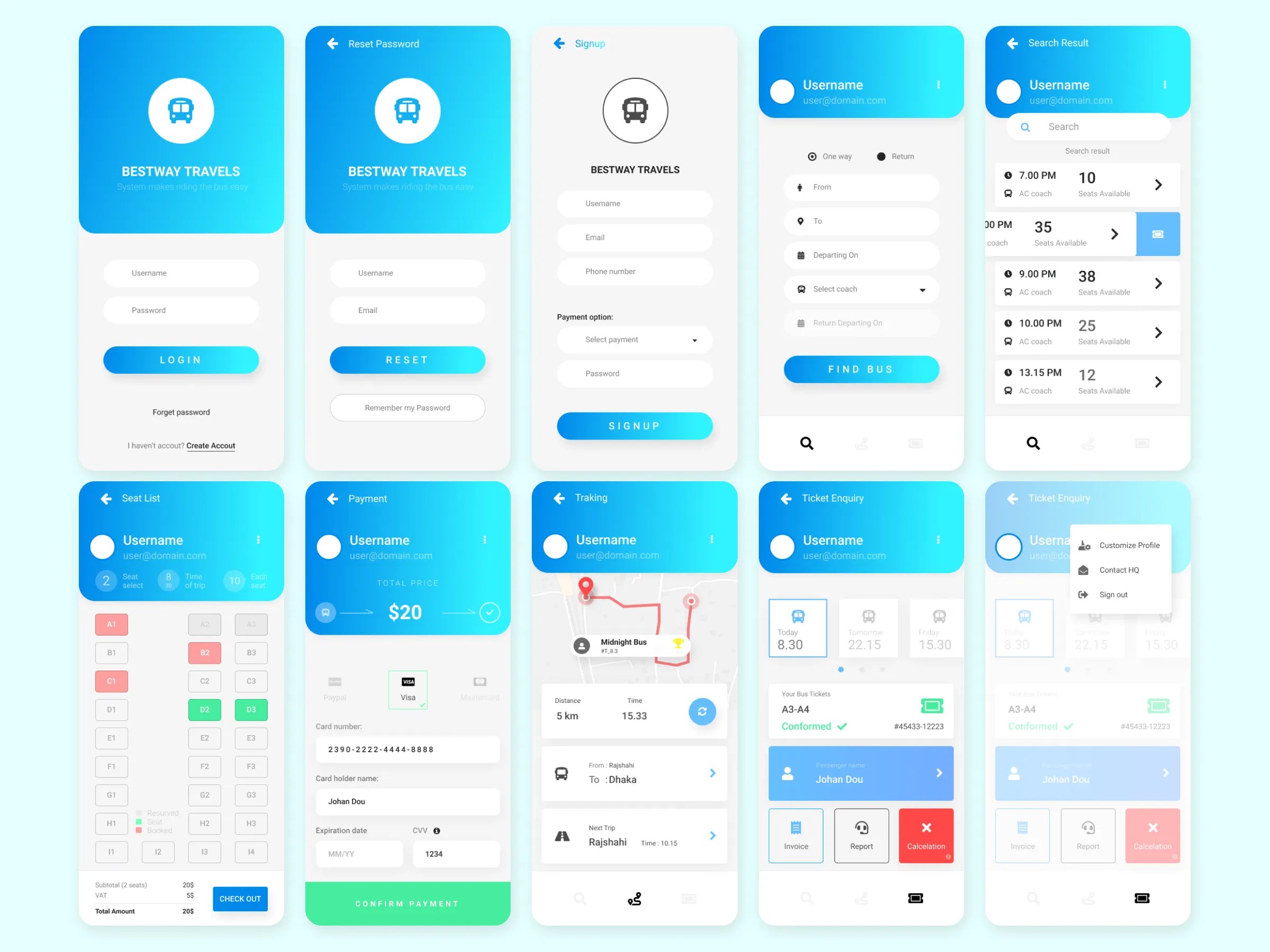 Seats booking for bus android application UI/UX Design by Md Al Amin on