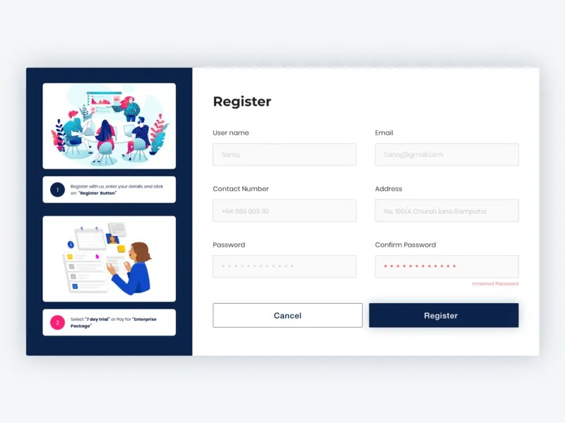 Register form Page Web UI Design by Sanoj Dilshan on Dribbble