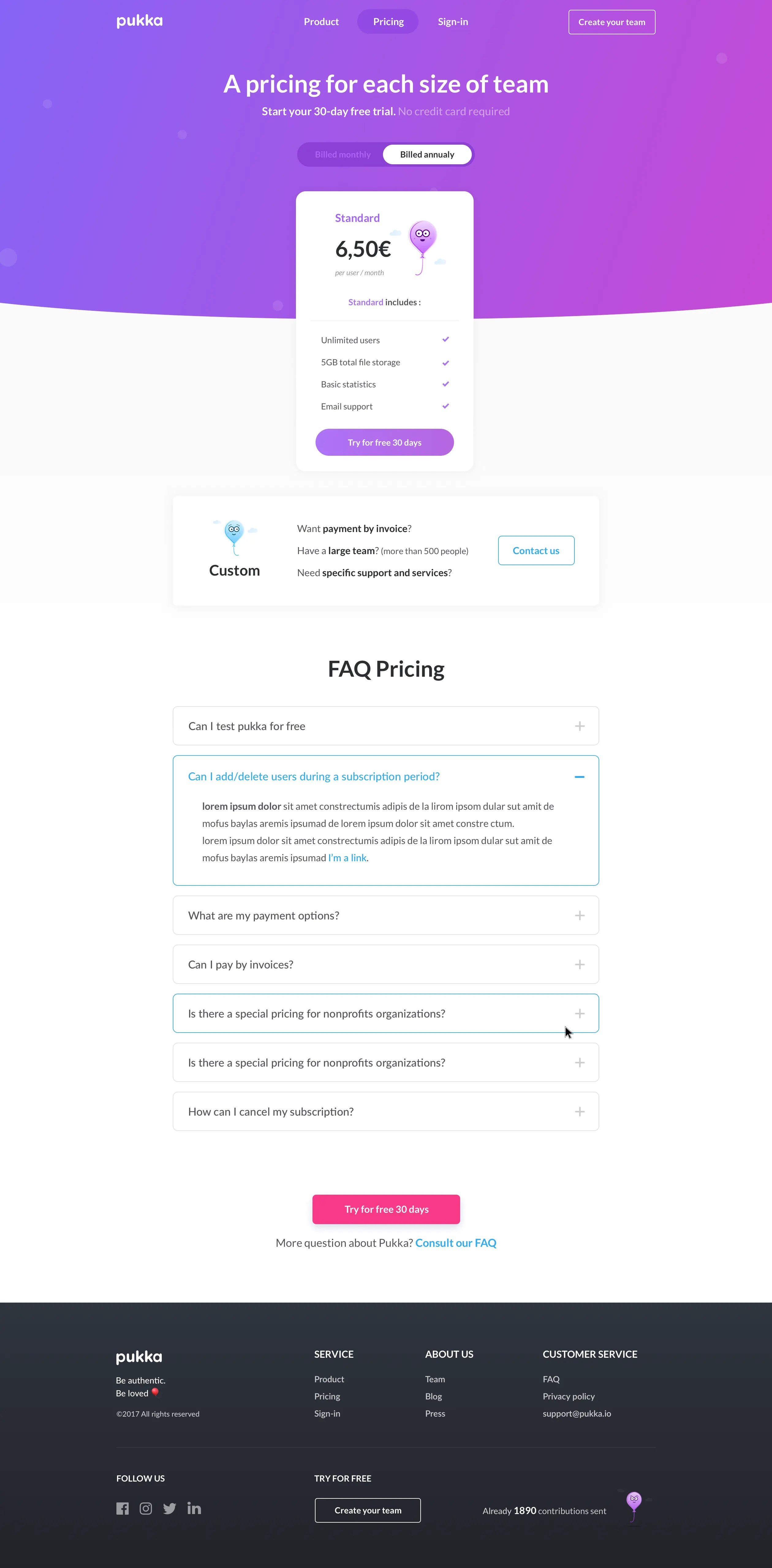 Pukka Pricing page by Kevin Cdnc on Dribbble