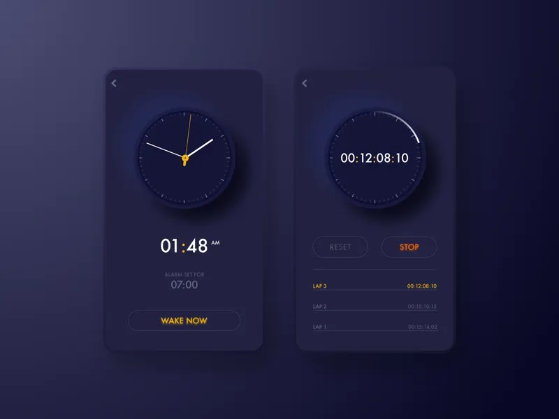 Skeuomorphic alarm and stopwatch by Janis Gulbis on Dribbble