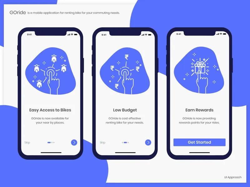 Goride app walkthrough screens by Arun Goud on Dribbble