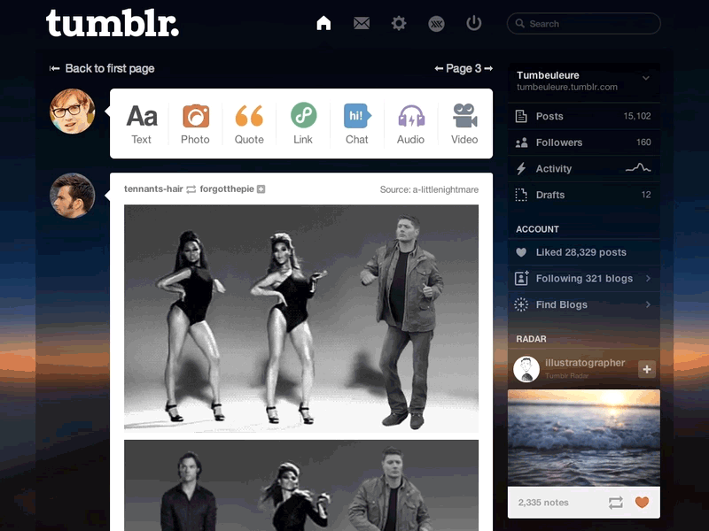 Tumblr dashboard theme by JeanFrançois Goncalves on Dribbble