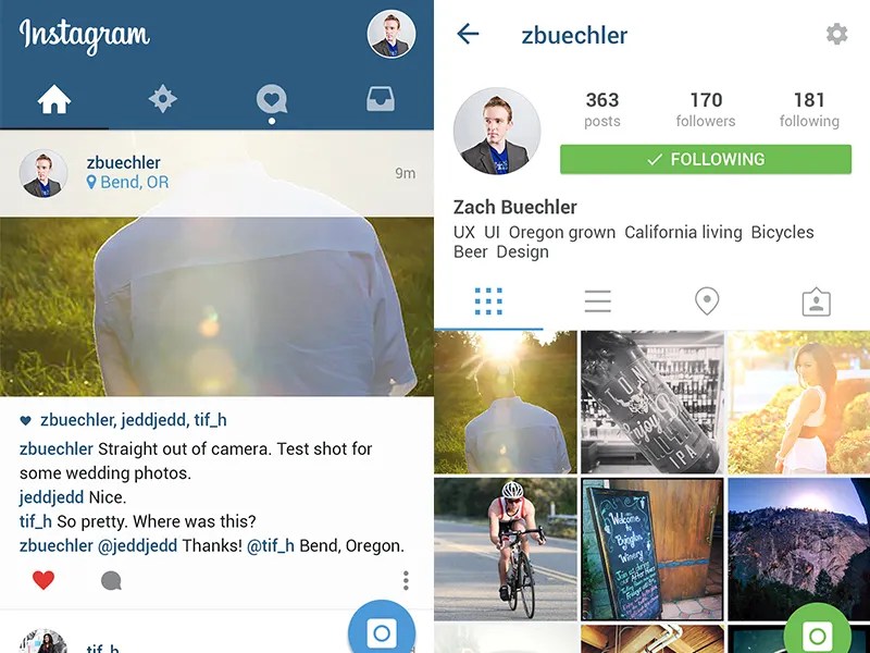 Instagram in Material Design by Zach Buechler on Dribbble