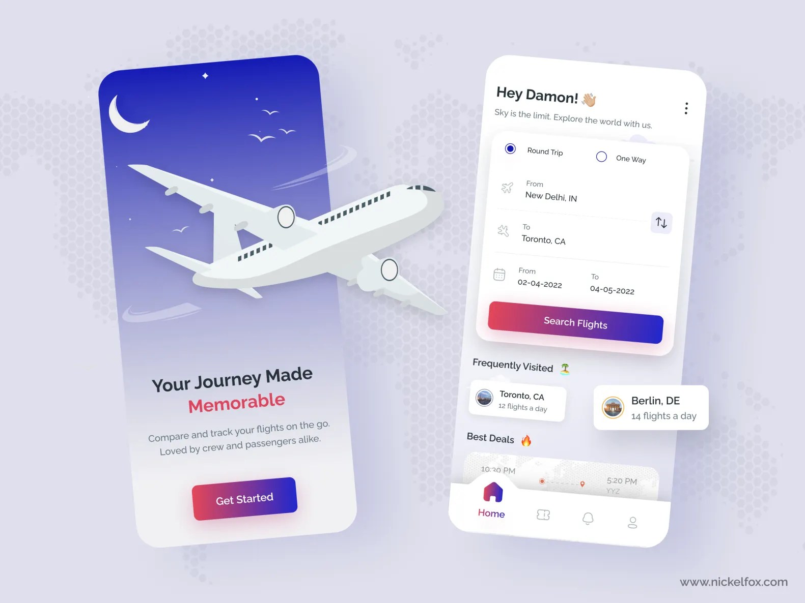 Flight Booking App by Vineeta Sagar for Nickelfox UI/UX Design on