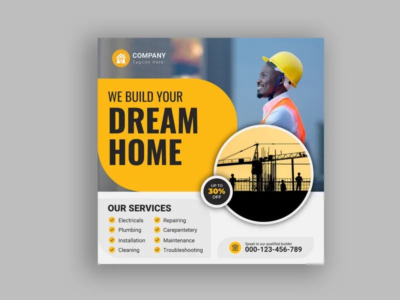 Construction Social Media Post Design by Md Rubel Miah on Dribbble