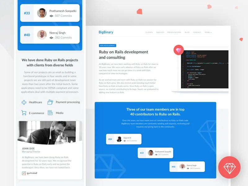Ruby on Rails Consulting Page by Vishnu Prasad for BigBinary on Dribbble