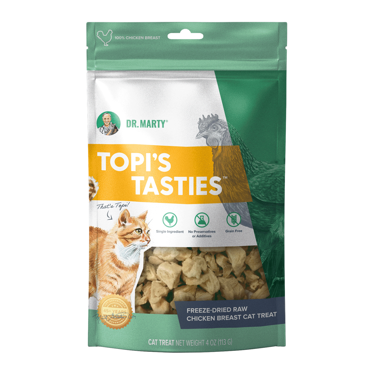 Topi’s Tasties freezedried raw chicken breast cat treat Dr. Marty Pets
