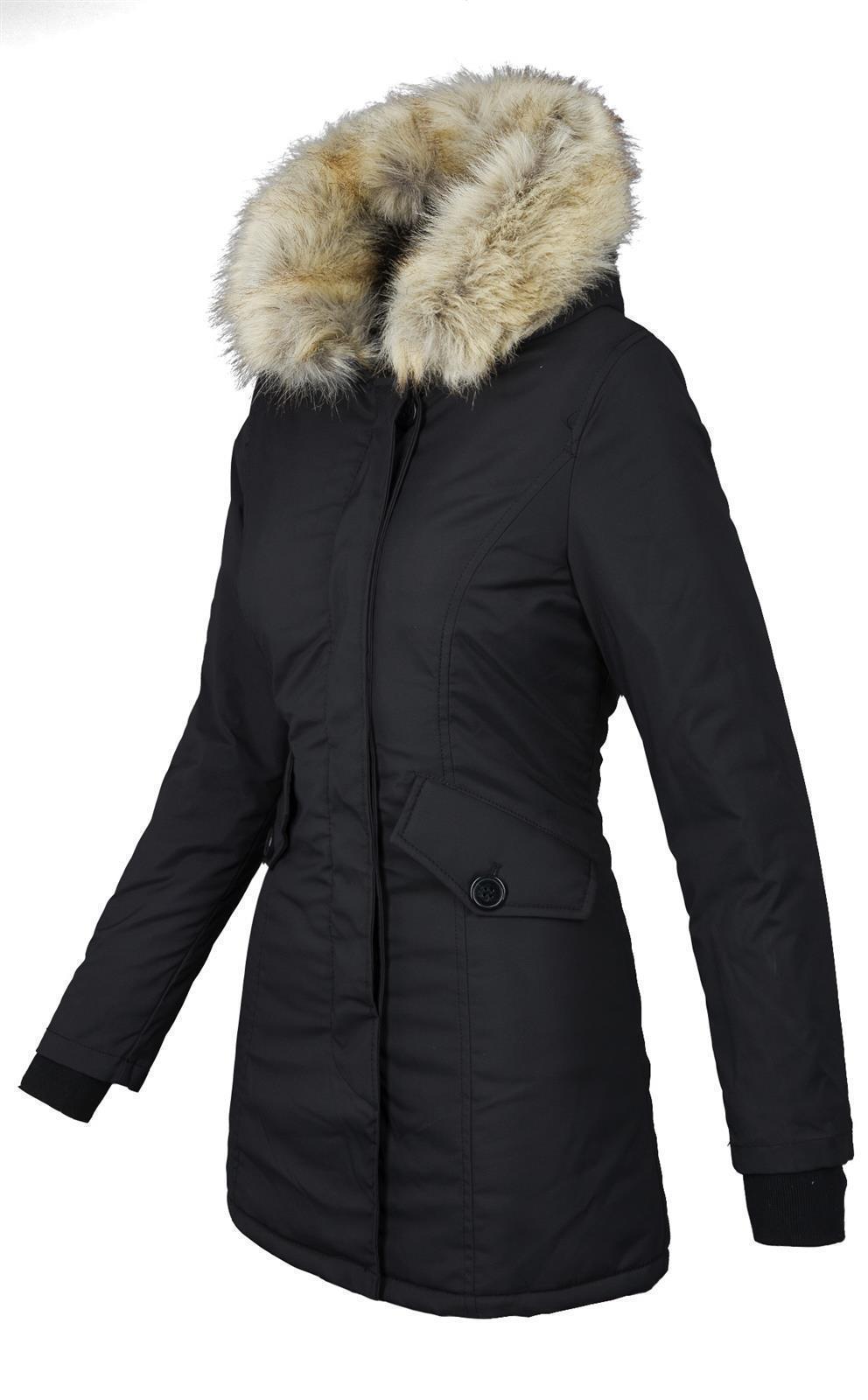 Warme Damen Winterjacke Jacke Mantel Parka Kapuze Fell gefüttert Mantel