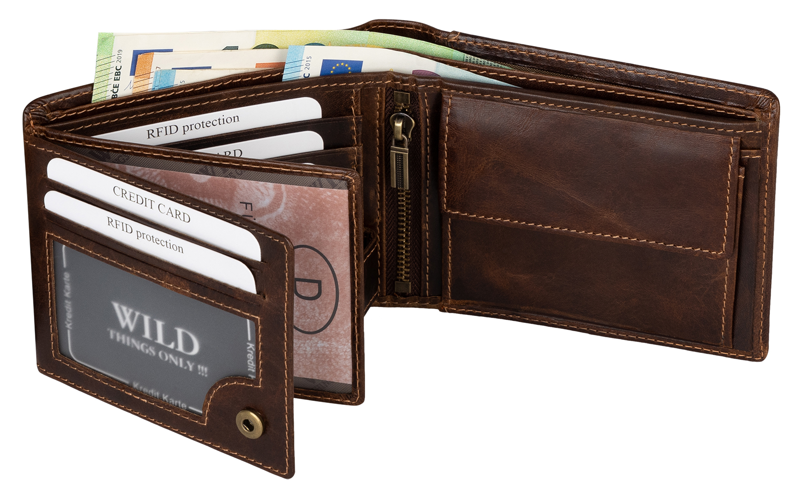 RFID echt Leder Portemonnaie Geldbörse Riegelbörsel Herren Hochformat
