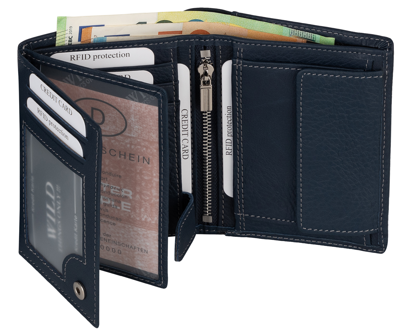 RFID echt Leder Portemonnaie Geldbörse Riegelbörsel Herren Hochformat