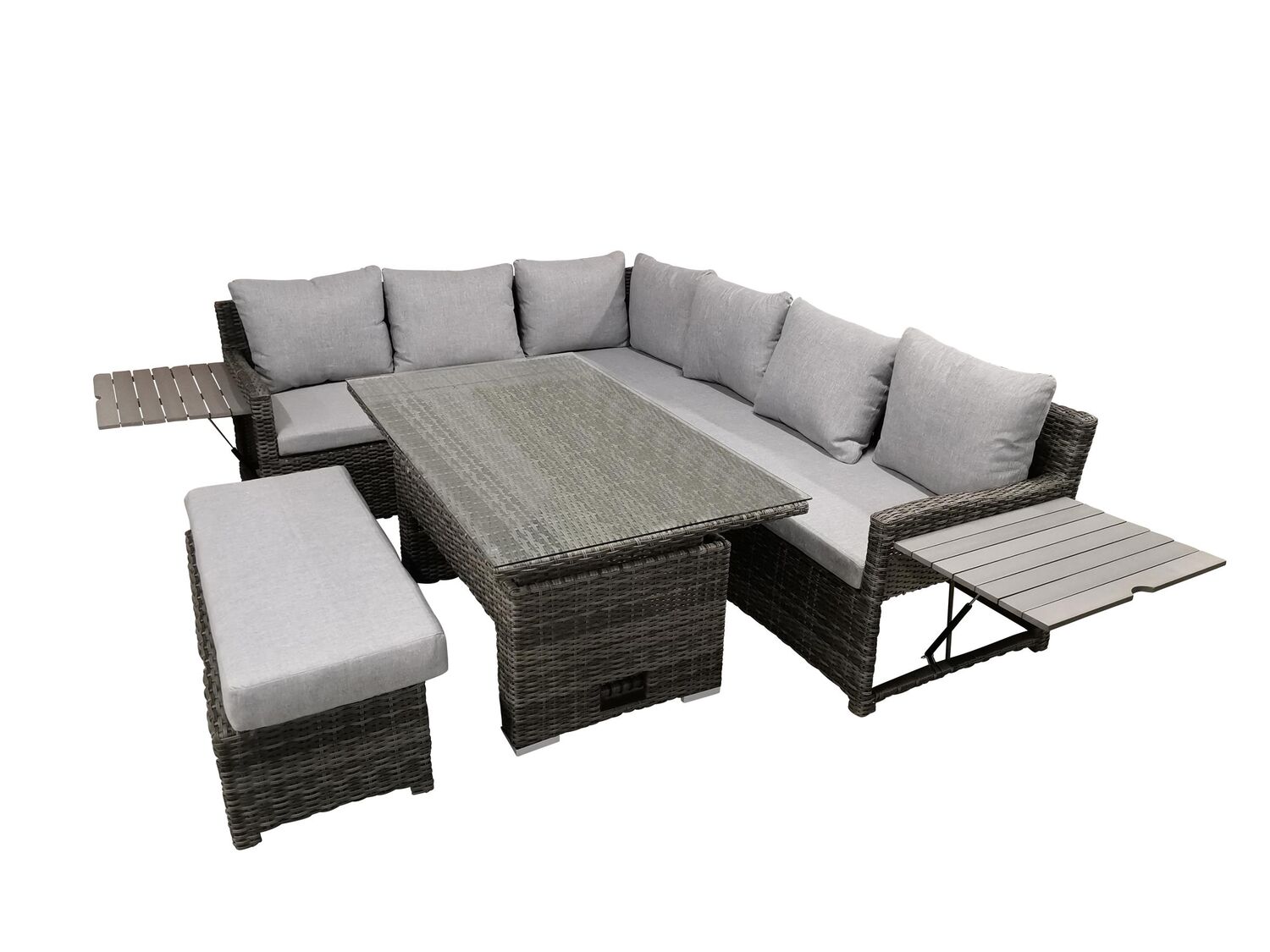 PolyRattan Garten Lounge mit verstellbarem Tisch Hocker Sitzauflagen und Kissen eBay