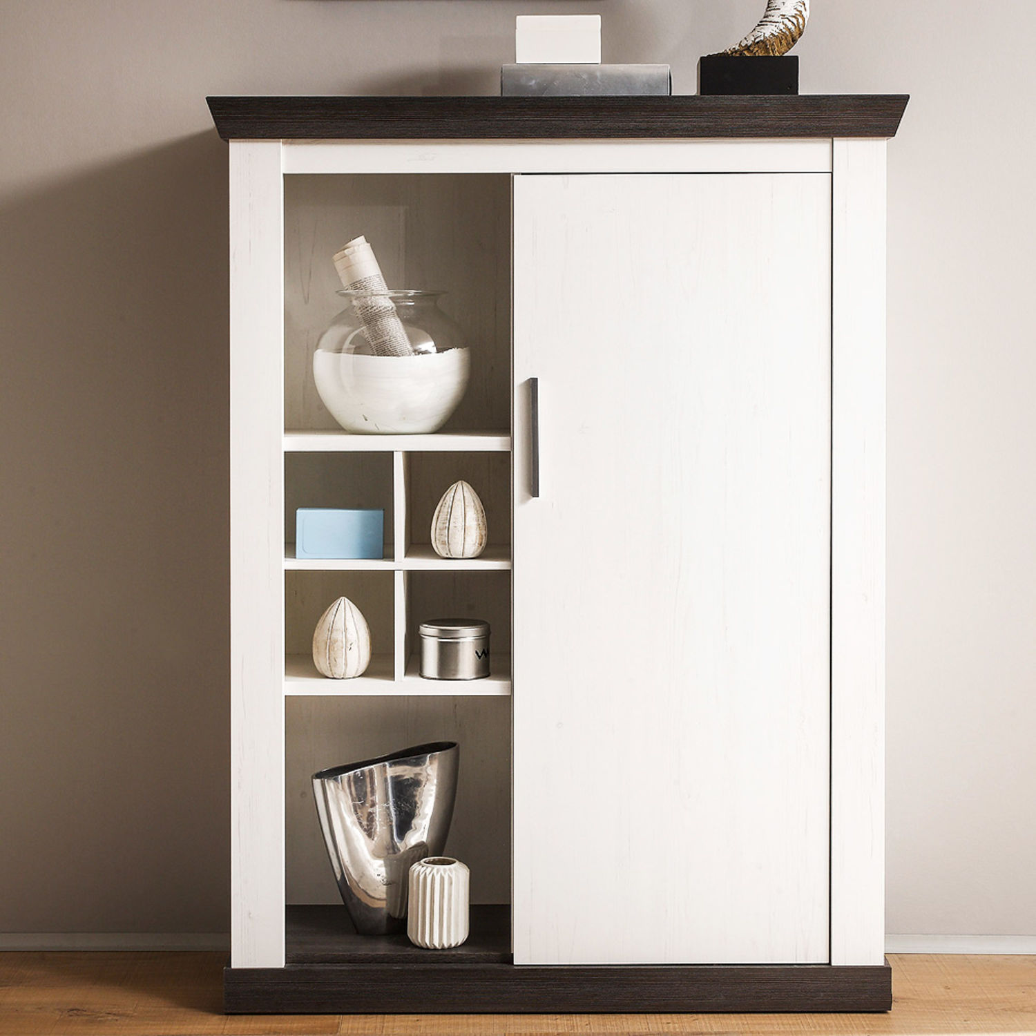 Landhaus Wohnzimmer Wohnwand weiß LED Vitrine Fernsehtisch Highboard
