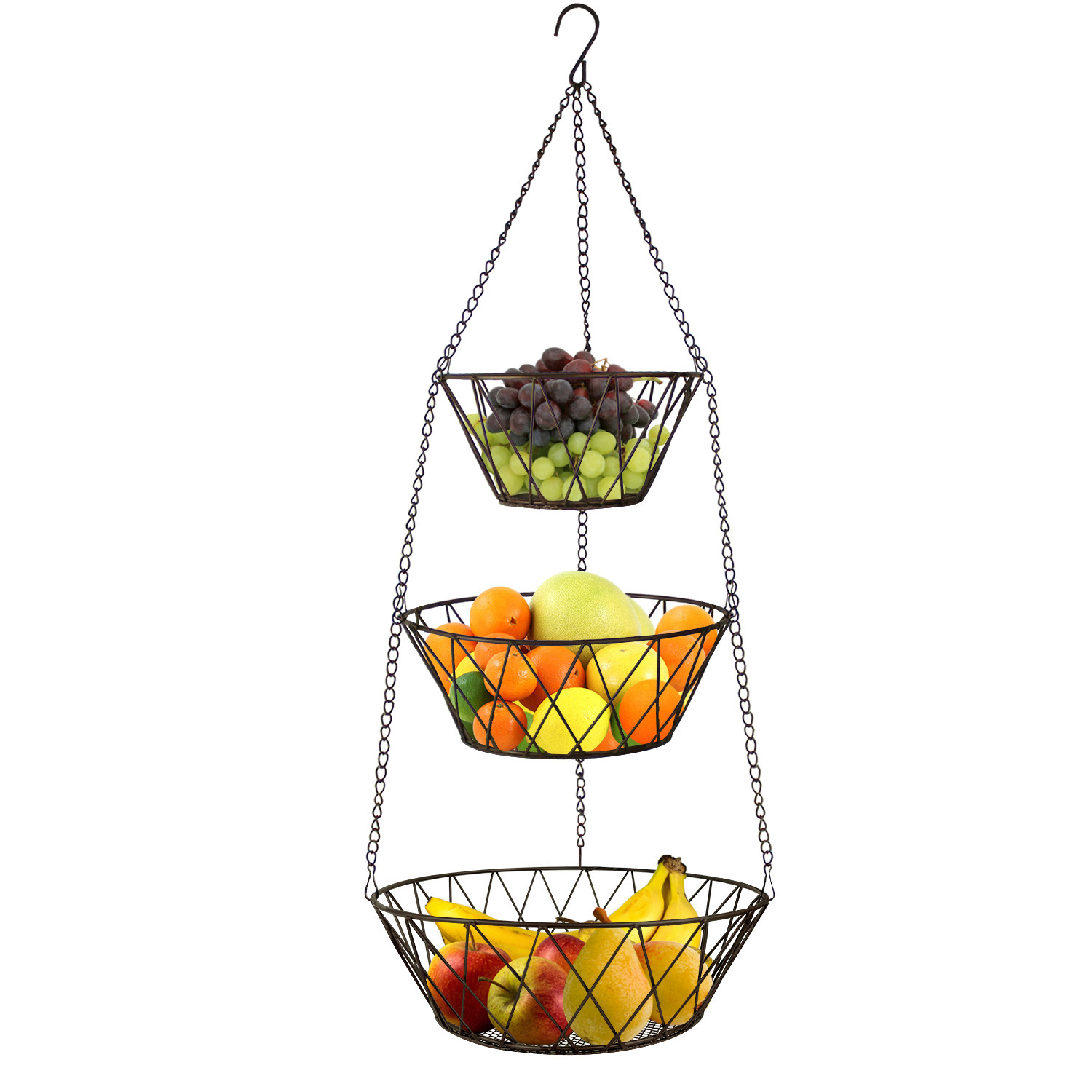 Heavy Duty 3 Tier Hanging Kitchen Bronze Fruit Basket