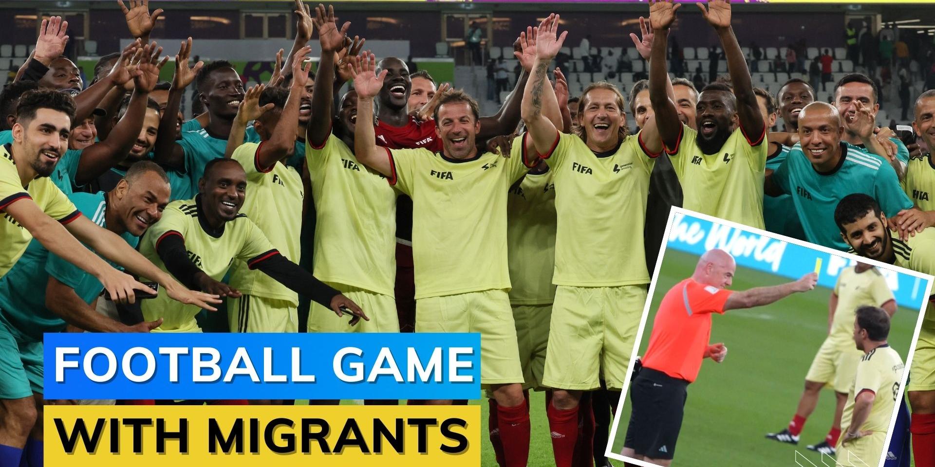 Football legends play friendly game with workers in Qatar ahead of