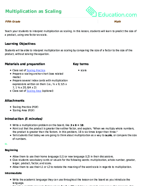 multiplication as scaling 5th grade worksheet josefina