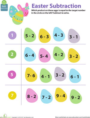 Easter Math: Egg Subtraction | Worksheet | Education.com
