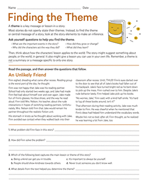 Finding The Theme | Worksheet | Education.com