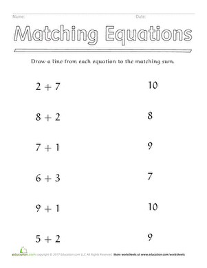 Matching Equations | Worksheet | Education.com