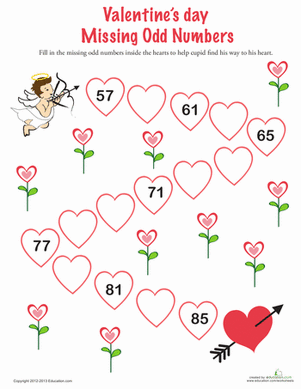 Valentine Math: Odd Numbers | Worksheet | Education.com