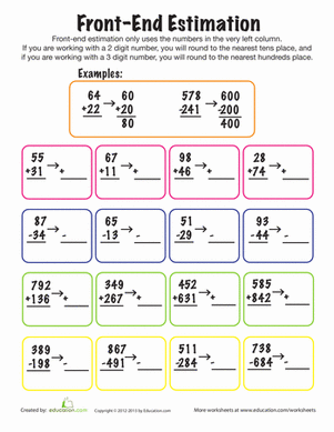 Practice Front-End Estimation | Worksheet | Education.com