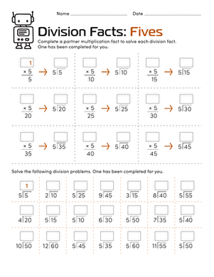 Division Facts: Fives | Worksheet | Education.com