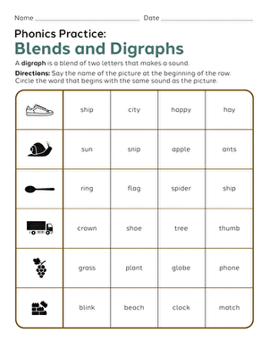 Phonics Practice: Blends And Digraphs | Worksheet | Education.com