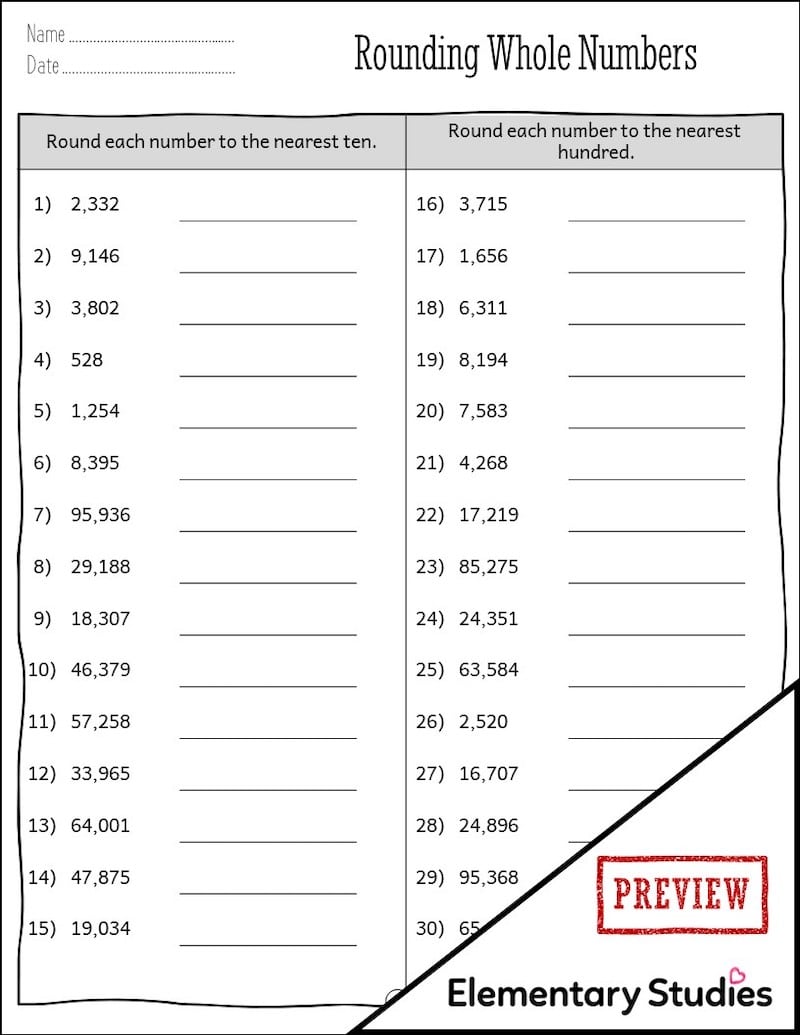 Rounding Whole Numbers - Grade 4 - Elementary Studies