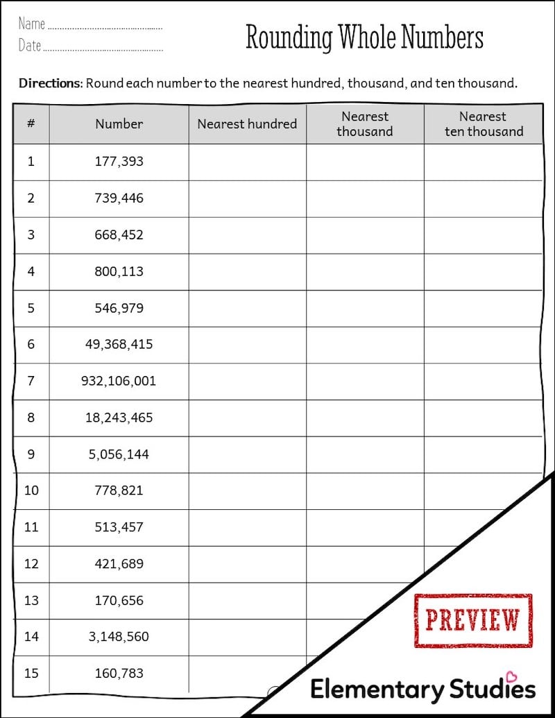 Rounding Whole Numbers - Grade 4 - Elementary Studies