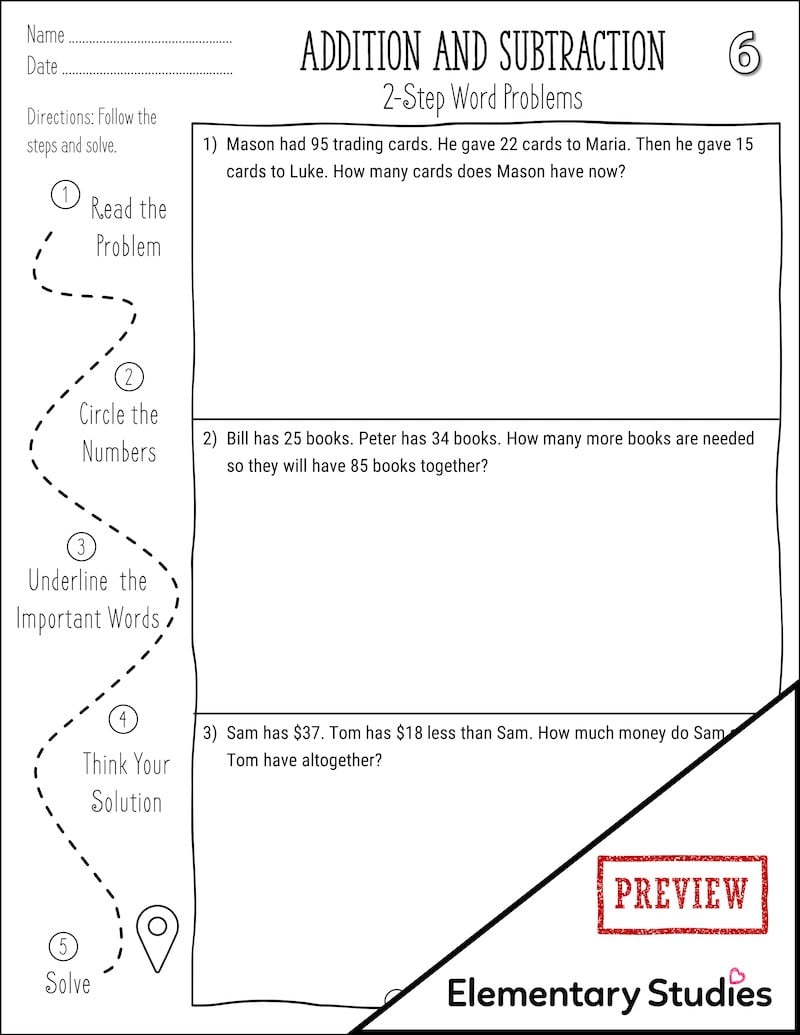 2 Step Addition and Subtraction Word Problems Elementary Studies