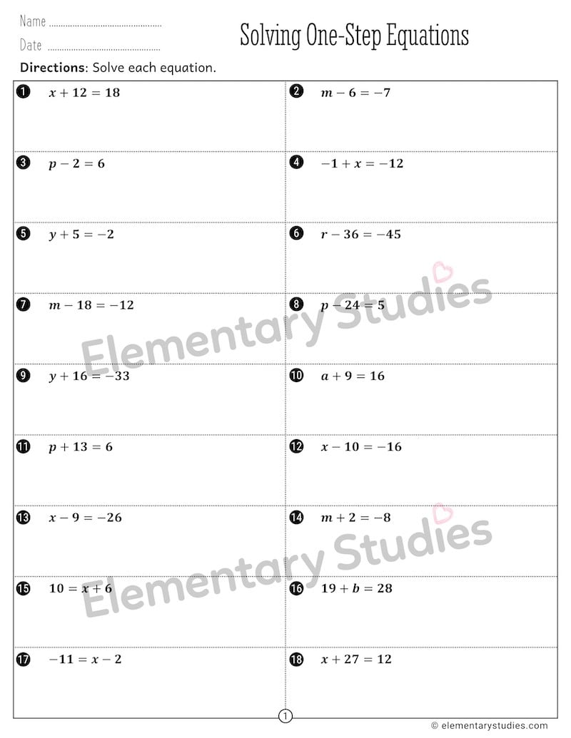 Solving OneStep Equations Elementary Studies