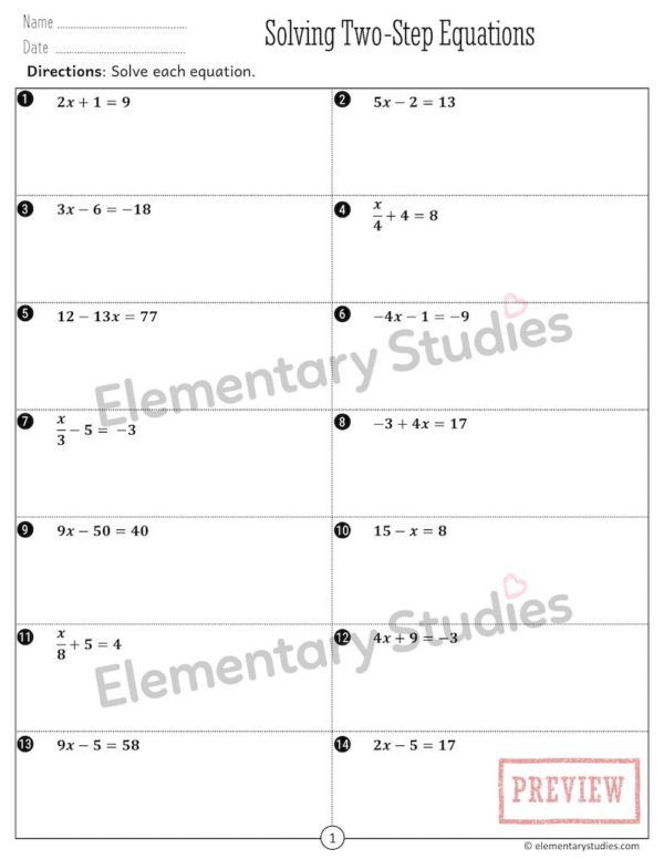 Solving Two-Step Equations - Elementary Studies