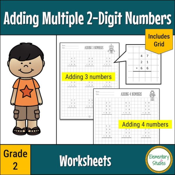 Adding Multiple Two-Digit Numbers: Grid-Assisted Worksheets