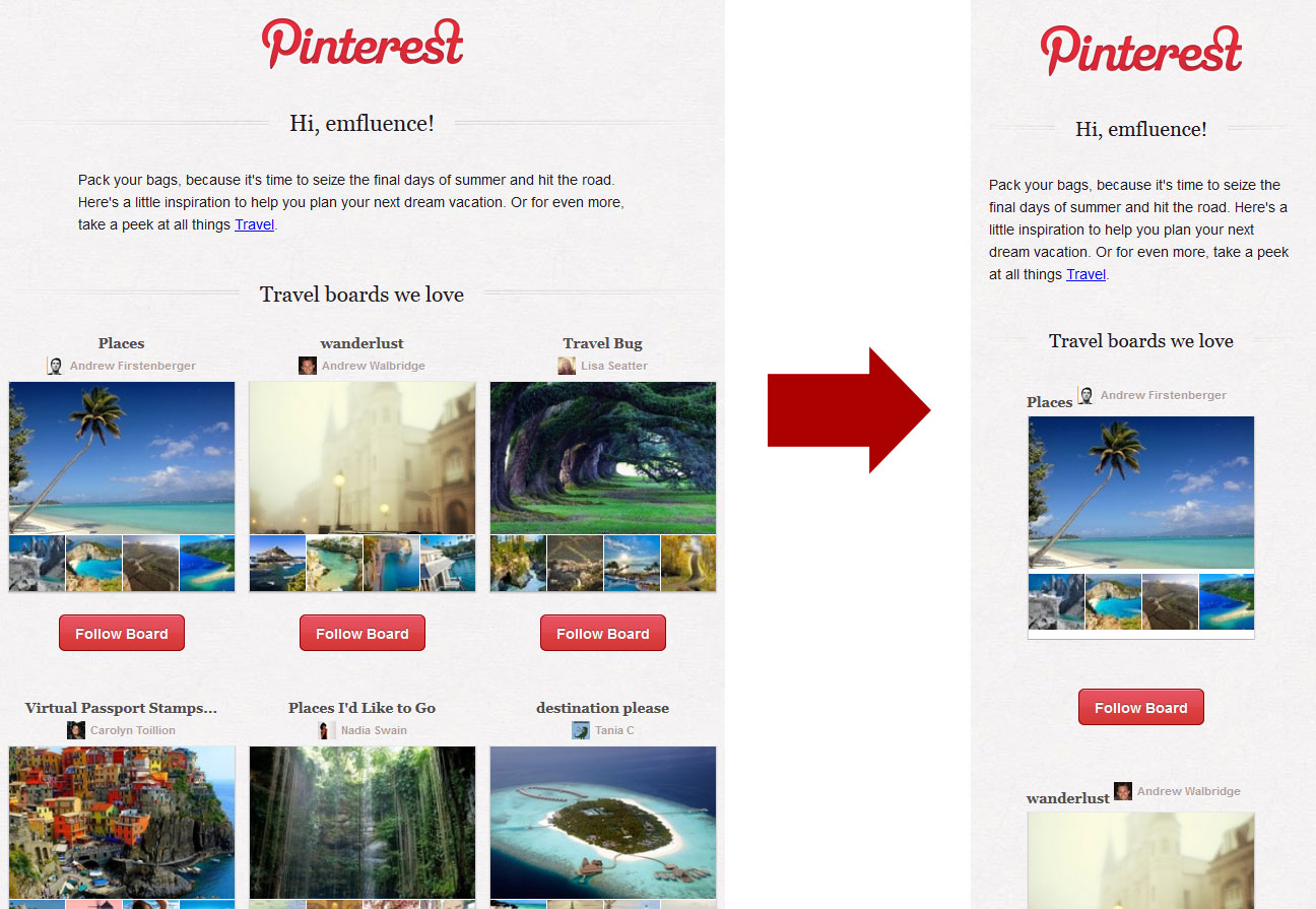 Pinterest uses adaptive email layouts emfluence Digital Marketing