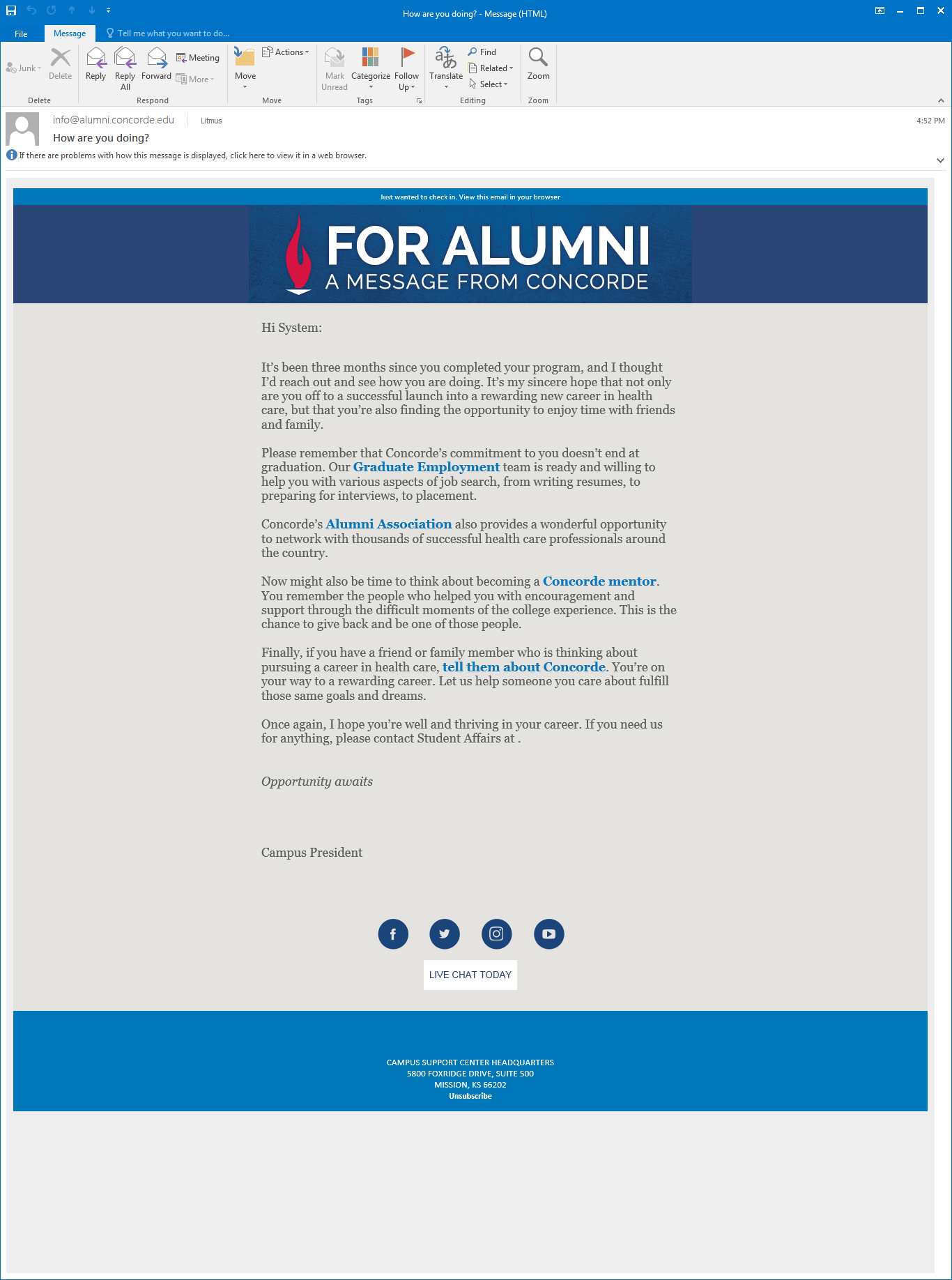Concorde Career Colleges Alumni Email Series emfluence Digital Marketing
