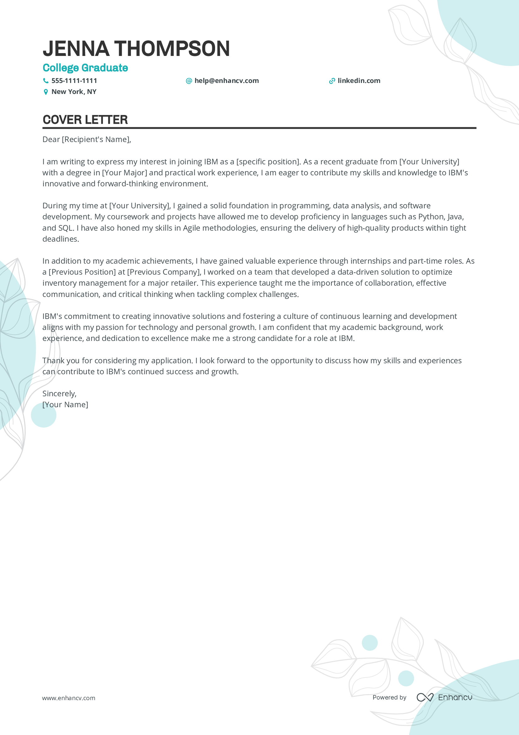 Cover Letter Sample Internship College