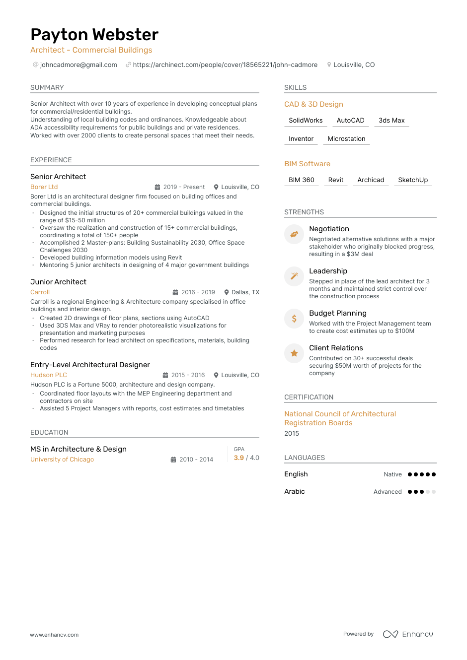 5 Architect Resume Examples & Guide for 2023