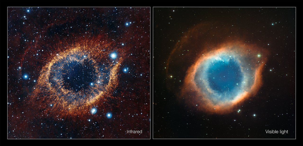 Infrared/visible light comparison view of the Helix Nebula ESO