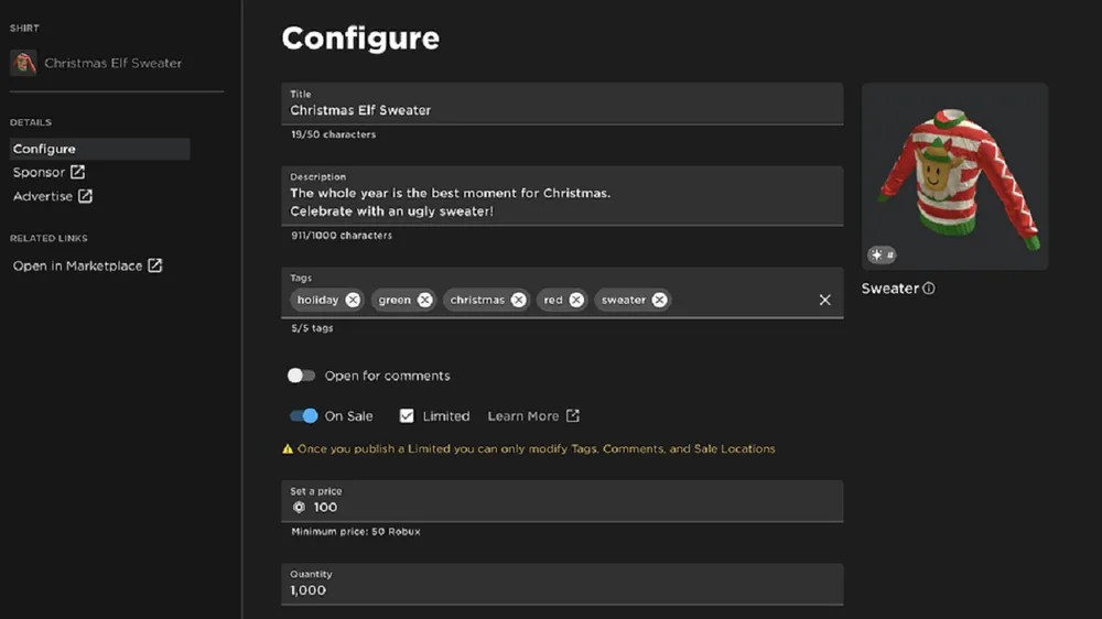 How to Sell Items on Roblox