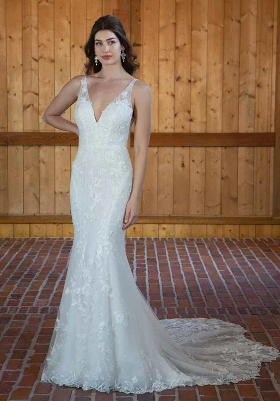 D3657 Essense of Australia Sparkly FitandFlare Lace Wedding Dress