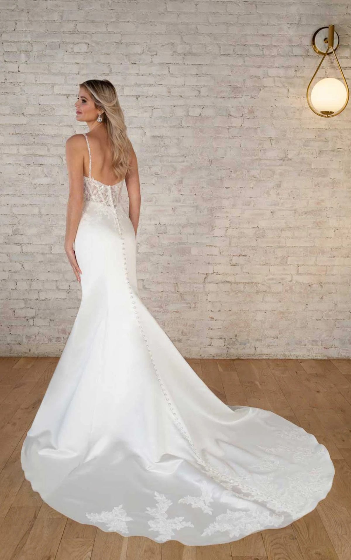 7743 Stella York Lace and Satin FitandFlare Wedding Dress with