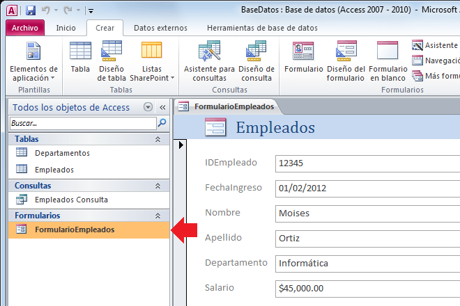 3.3 CREAR FORMULARIOS BÁSICOS EN MICROSOFT ACCESS. TECNOLOGÍAS DE LA