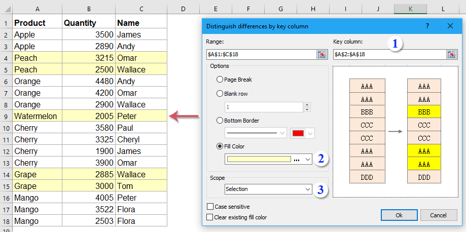 How to alternate row color based on group in Excel?