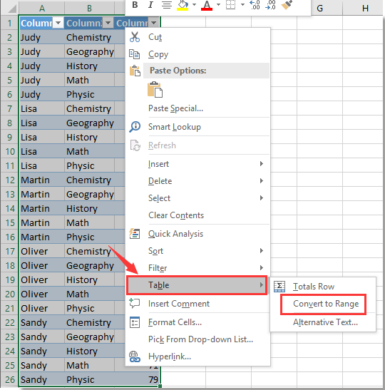 How to quickly convert an array table to a list table in Excel?