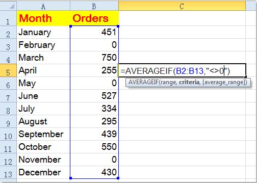 How to average a range of data ignoring zero in Excel?