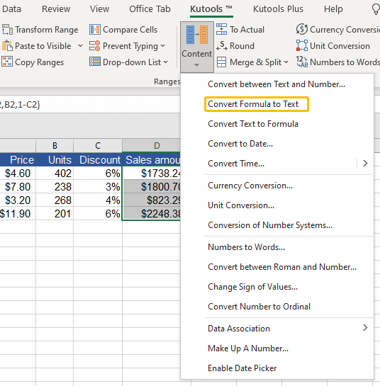 How to convert between formula and text/value