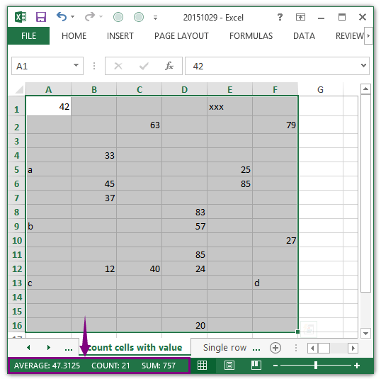 How to count all cells with value/data in a range in Excel?
