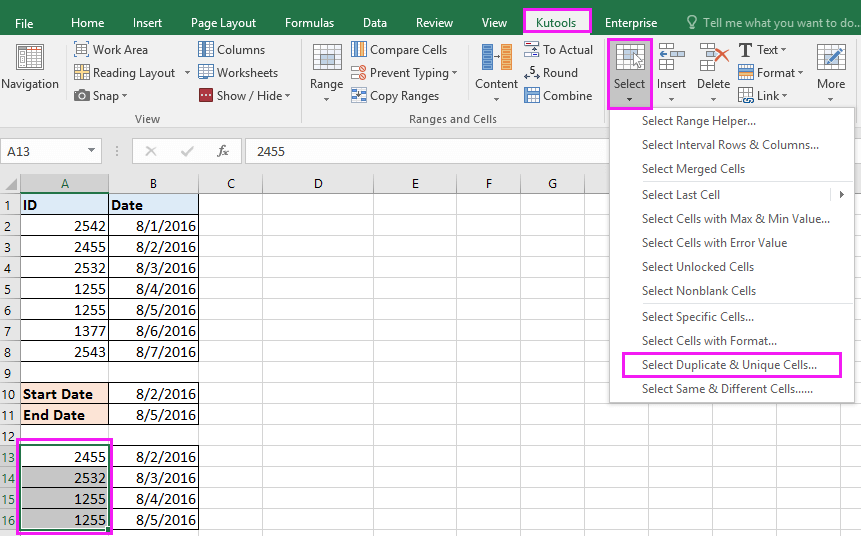 How to count unique values between two dates in Excel?